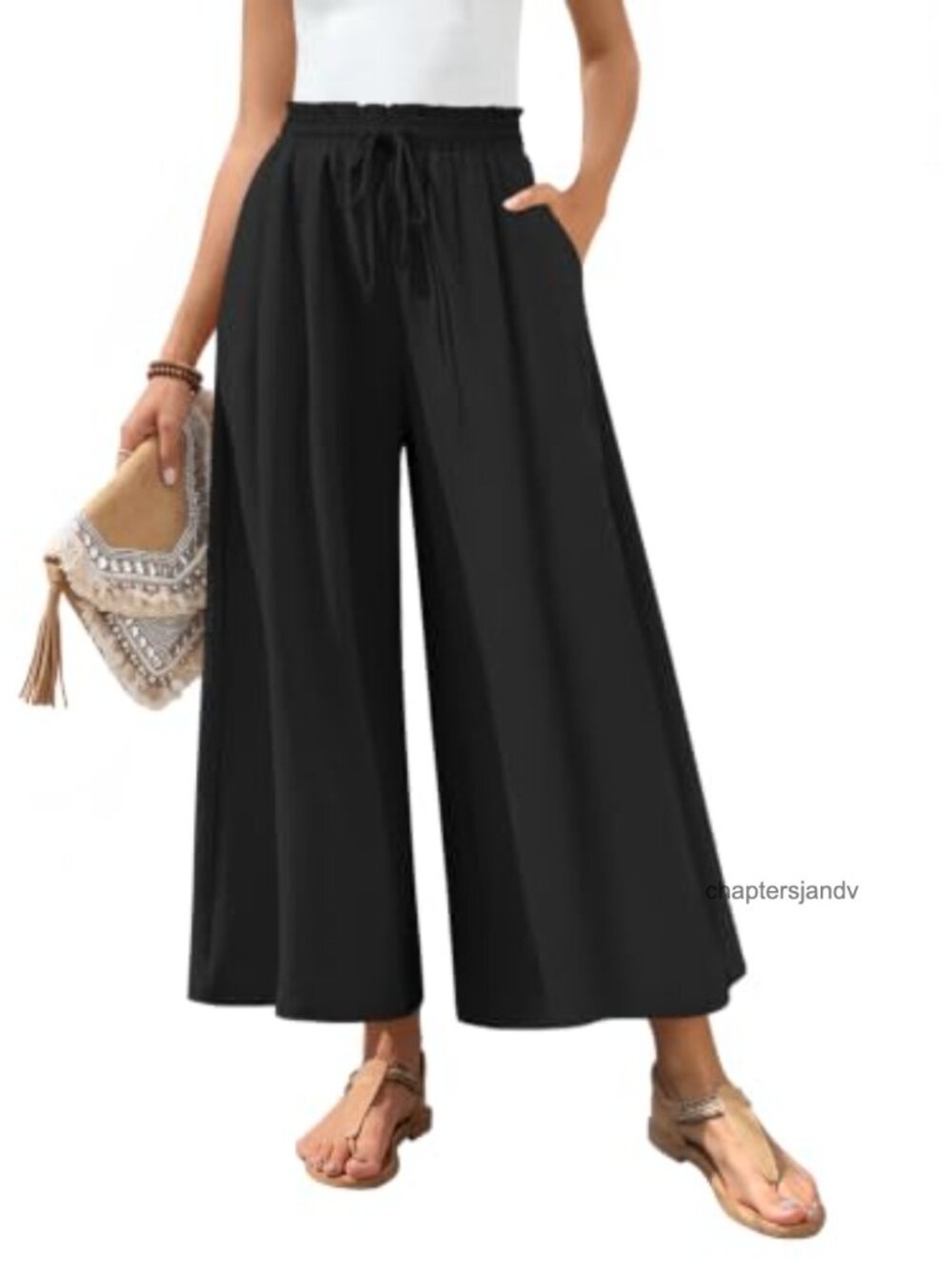 Women's Wide Leg Palazzo Pants Flowy Gauchos High Rise Elastic Waist